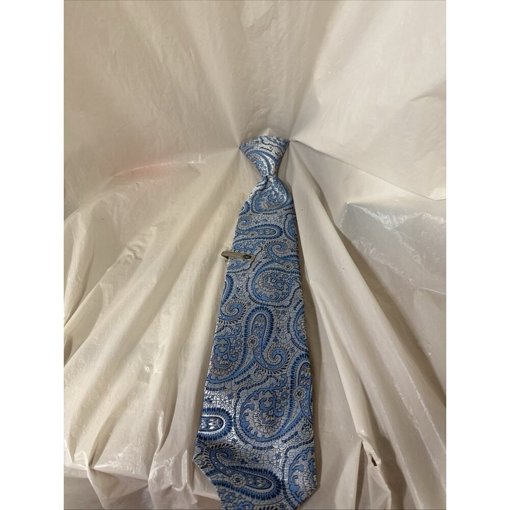 Vintage Sears Snapper Clip-on Novelty Tie Necktie Mens Blue Paisley With Clip